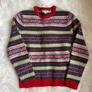 Brooks Brothers Red Fleece Wool Fair Isle Crew Neck Sweater
